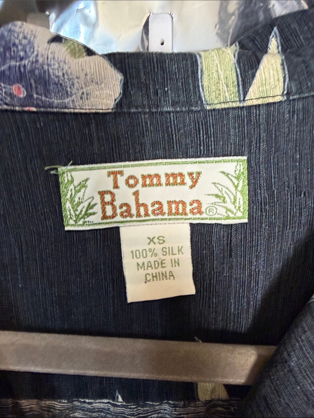 Tommy Bahama Black Button-Down Camp Shirt with Blue and White Floral Print - Picture 2 of 4